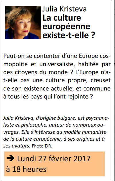 Flyer. IES, Paris. La culture européenne existe-t-elle par Julia Kristeva. 2017-02-27